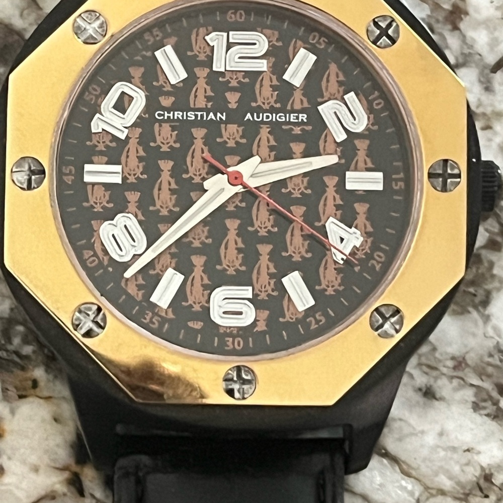 Christian Audigier Black and Gold Octagonal Watch
